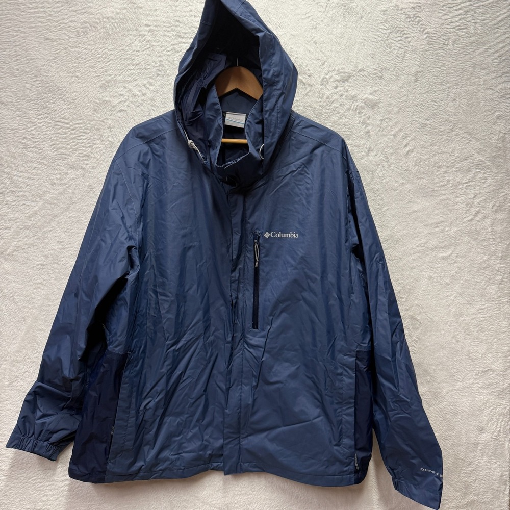 Columbia Packable Jacket Pouring Adventure III Omni Tech Mens 2XL Blue Hooded